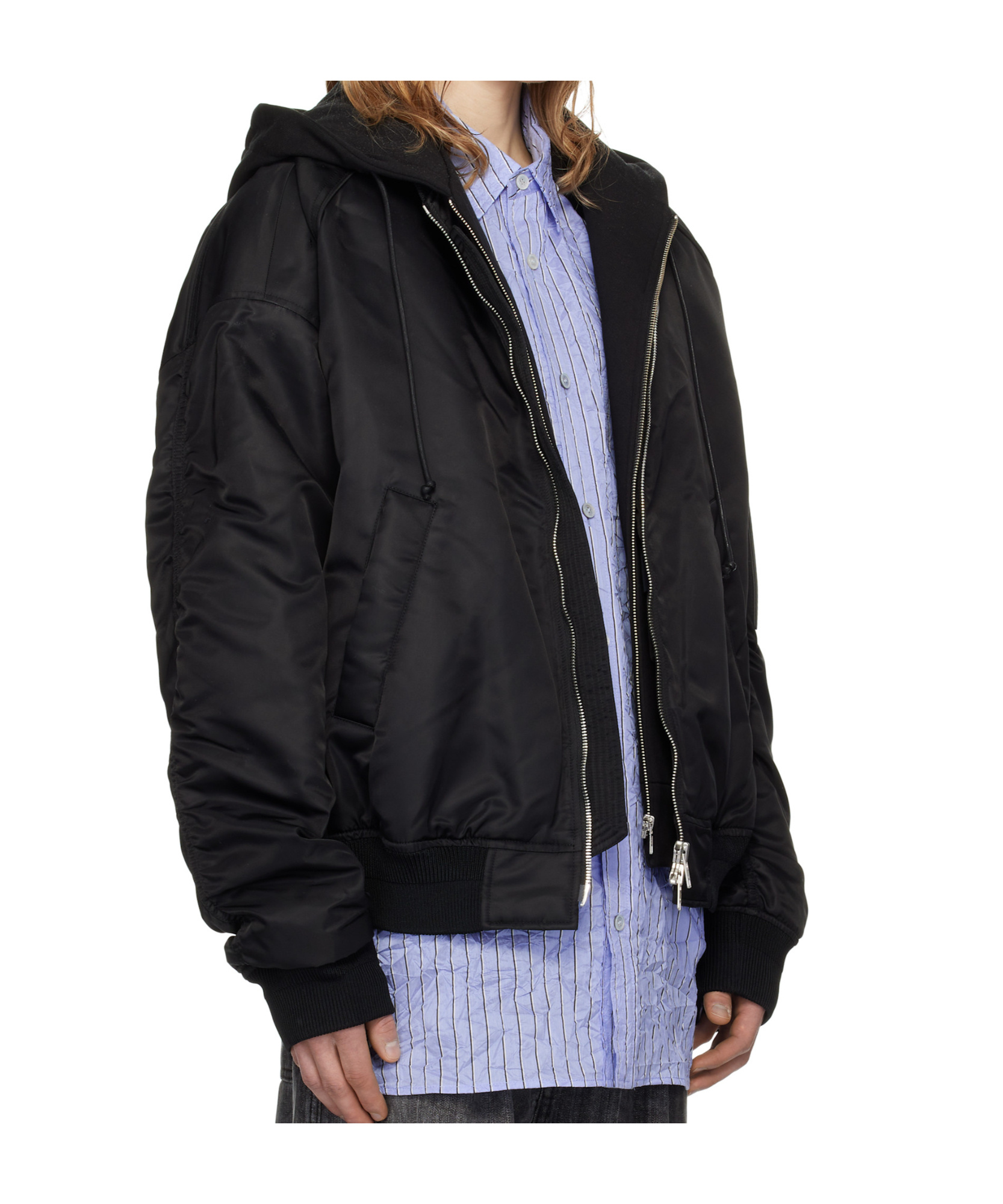 Juunj Hood Detachable Ma-1 Bomber Jacket In Black