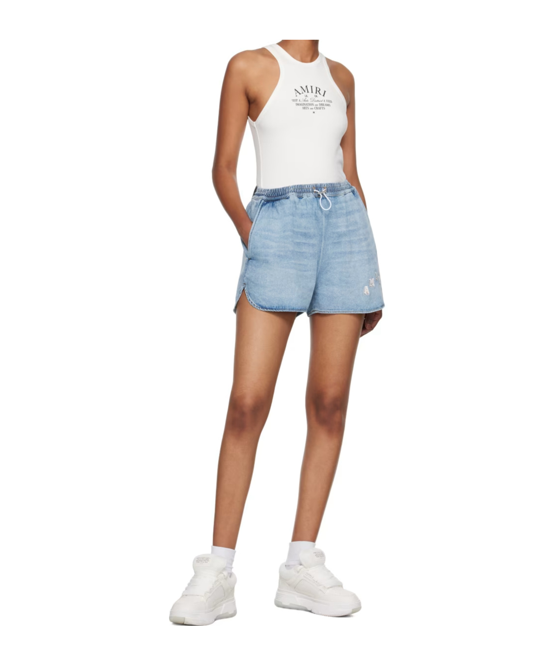 Amiri Drawstring Denim Shorts In Blue