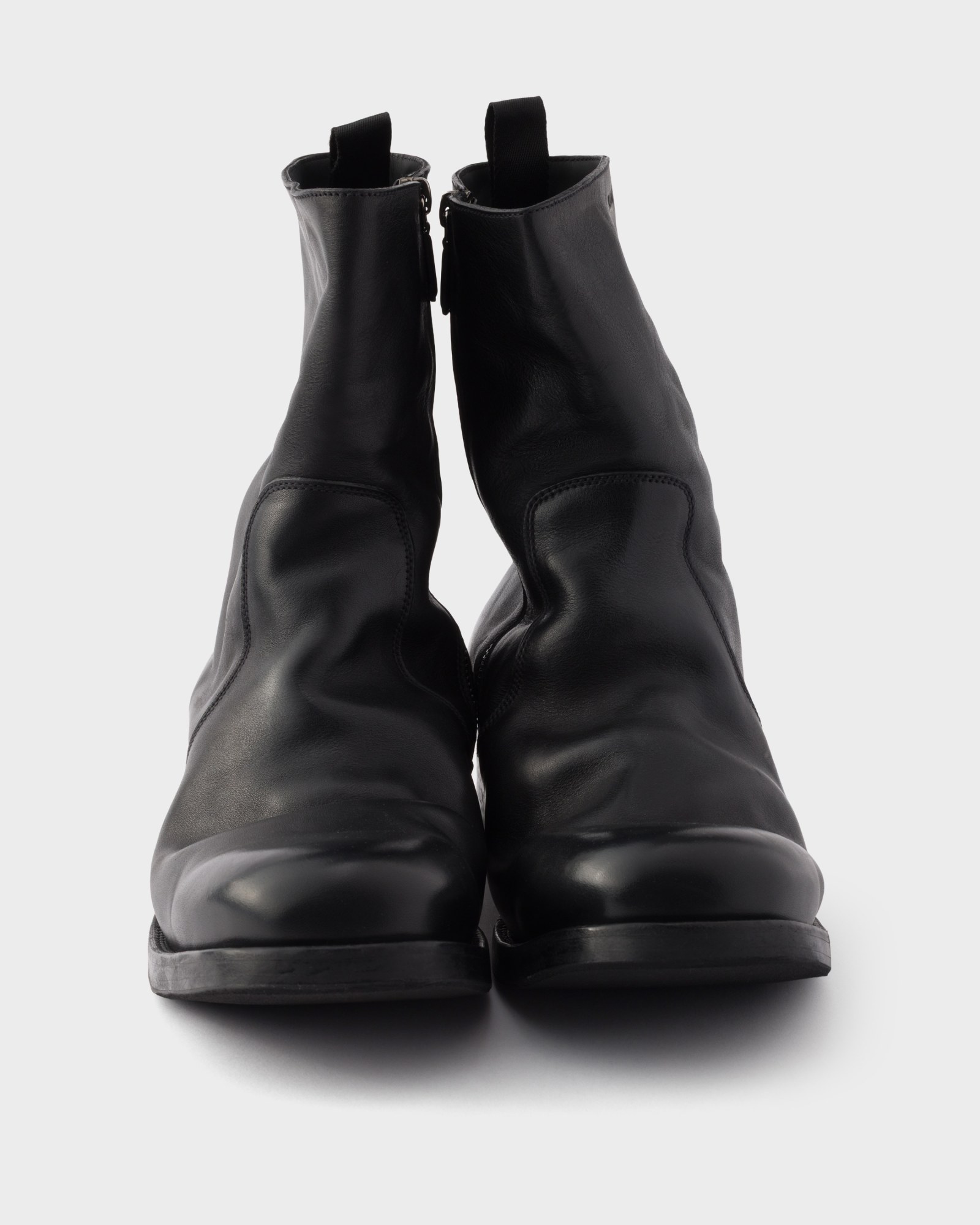 Prada Round Toe Leather Ankle Boots With Block Heel In Black