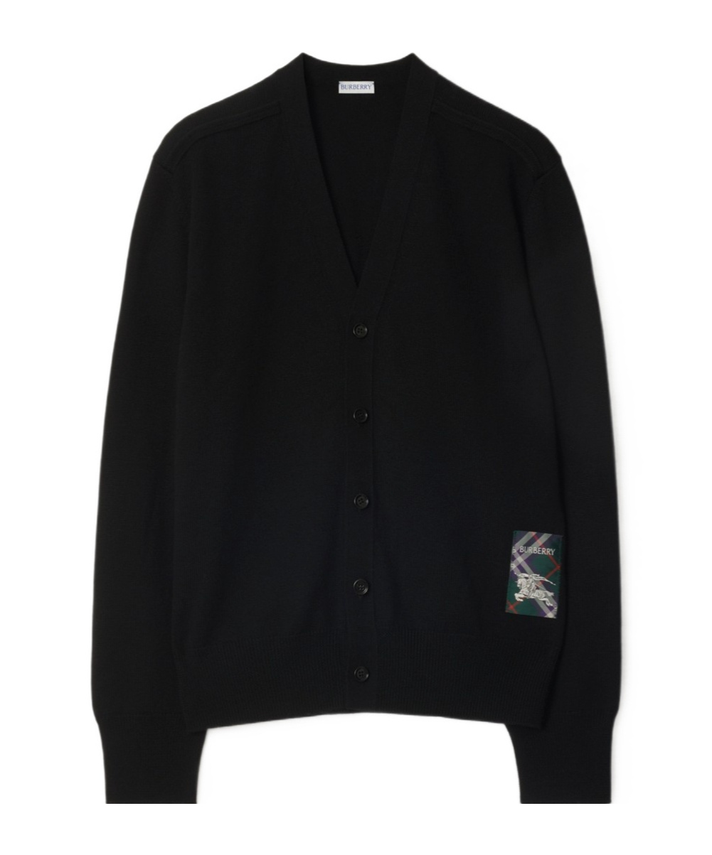 Burberry Check Label Wool Sweater In Black