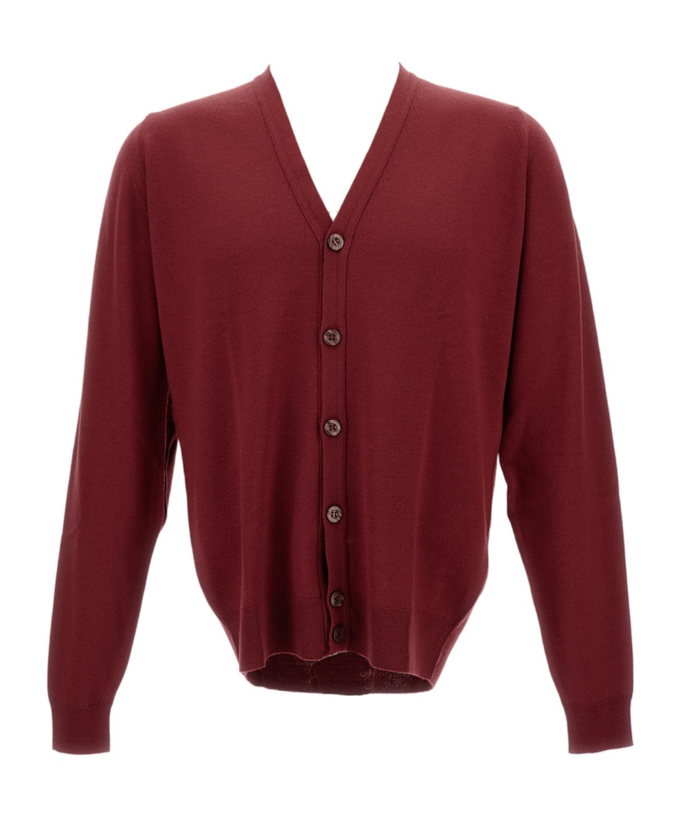 John Smedley Long-sleeved Cardigan Sweater In Burgundy
