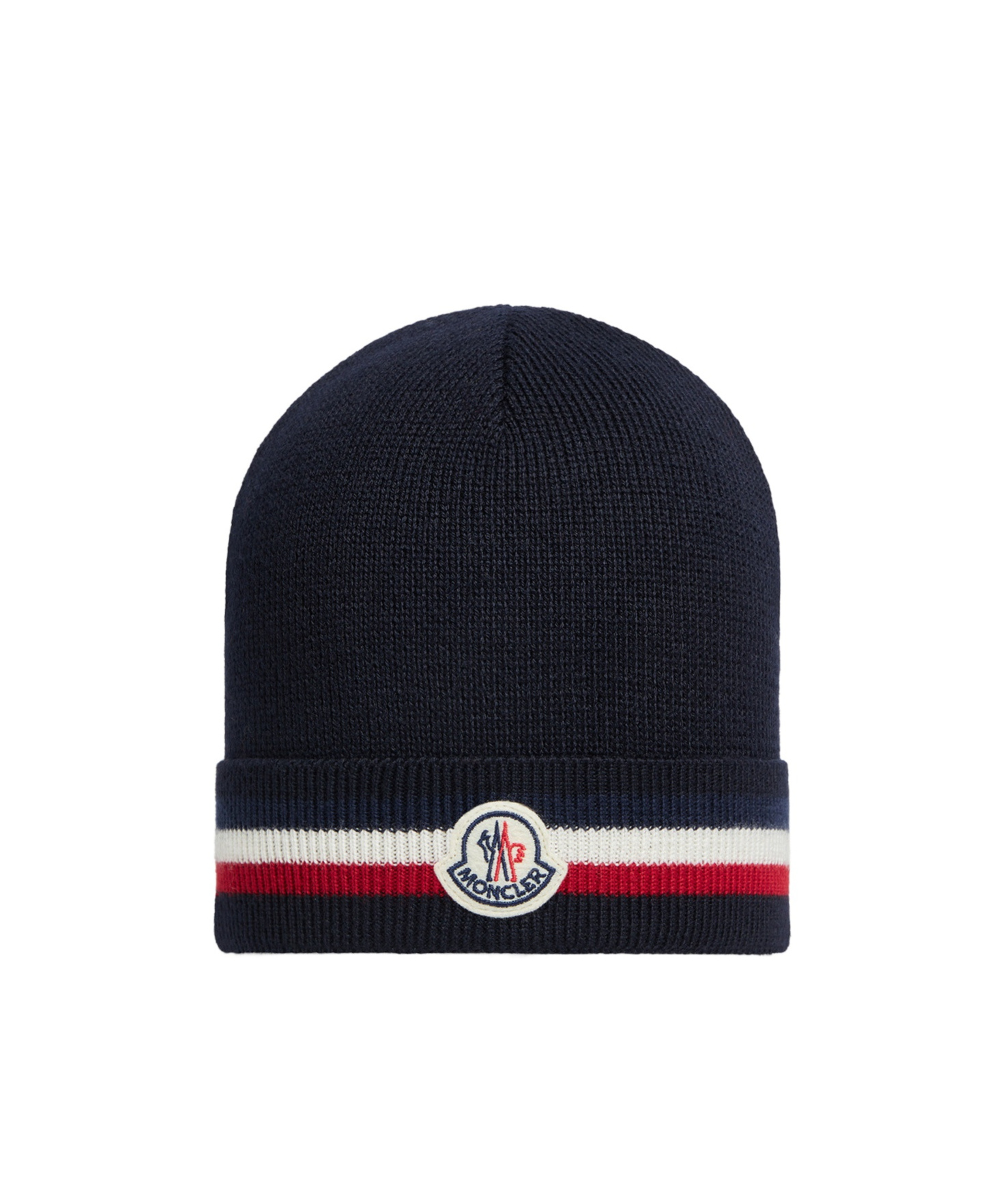 Moncler Tricolour Wool Beanie In Blue