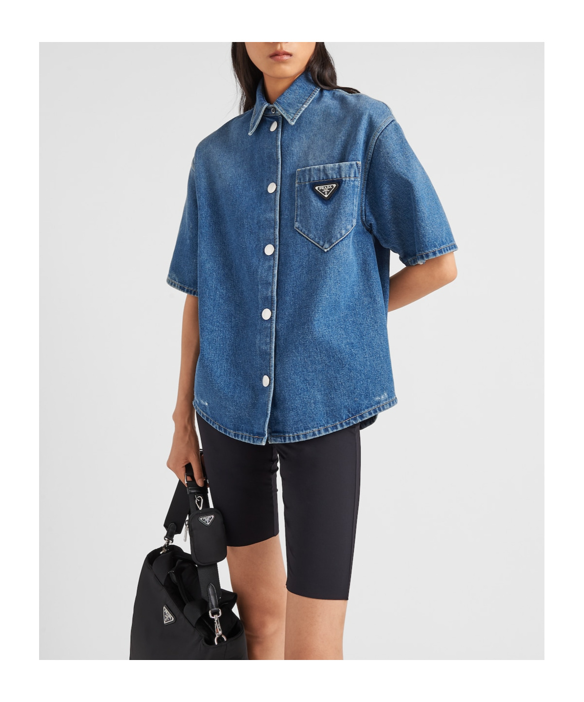 Shop Prada Triangle-logo Denim Shirt In Blue