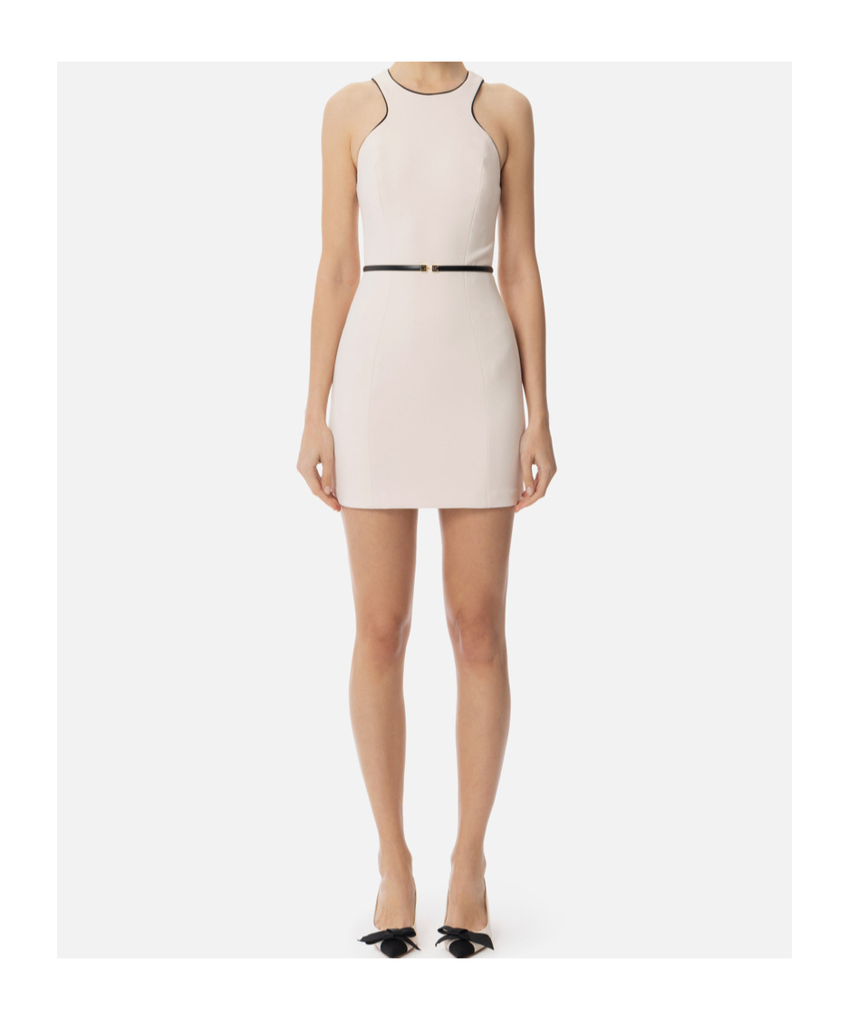 Elisabetta Franchi Mini Dress With Removable Belt And American Neckline In White