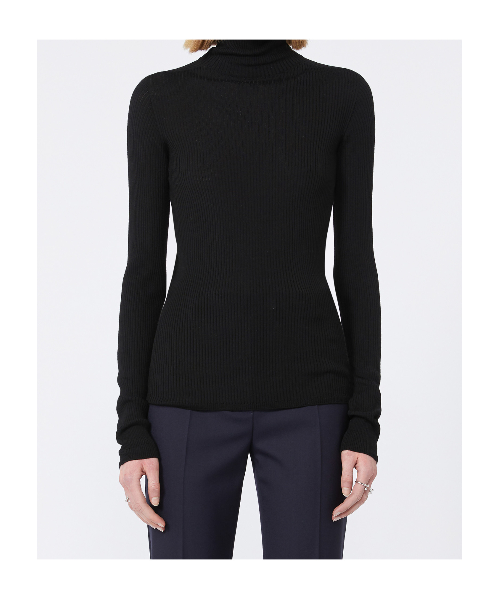 Sportmax Virgin Wool Turtleneck Knit Sweater In Black