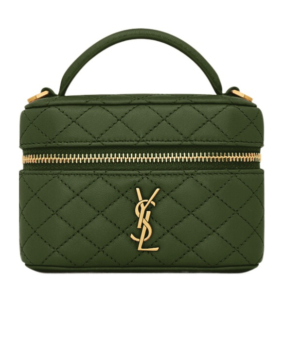 Saint Laurent Gaby Micro Lambskin Cosmetic Bag In Green