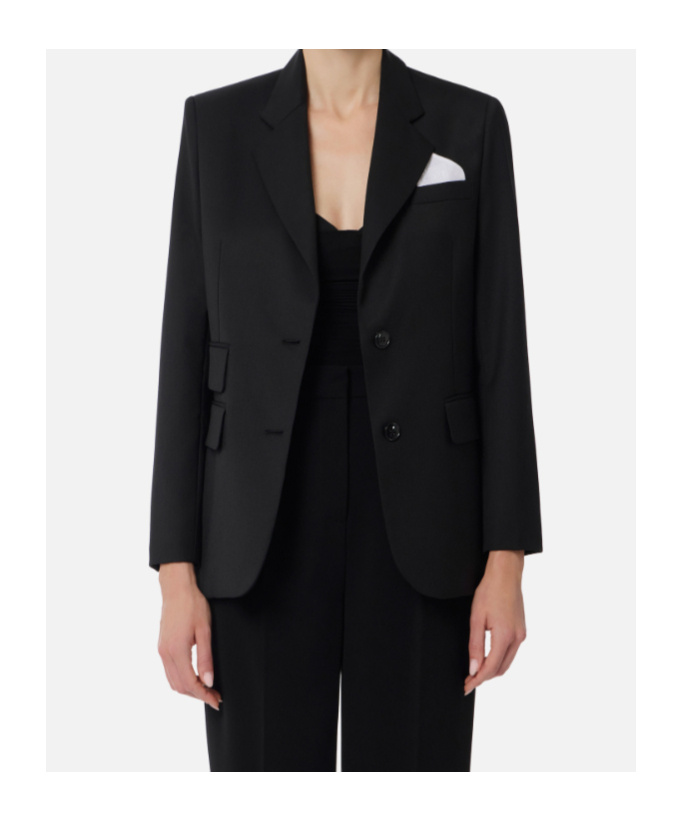 Elisabetta Franchi Cool Wool Jacket With Pocket Square In Black