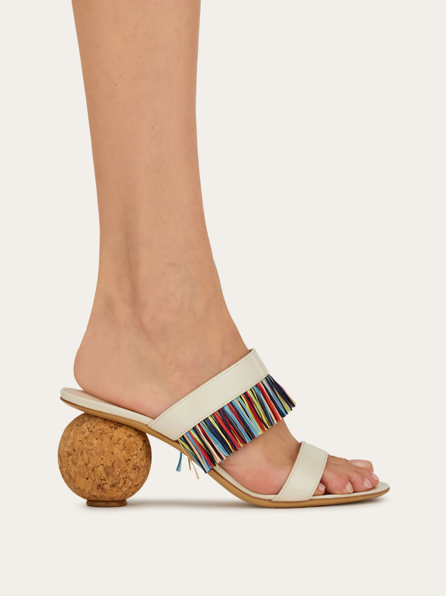 Ferragamo Unique Mules With Colorful Fringe Detail In White