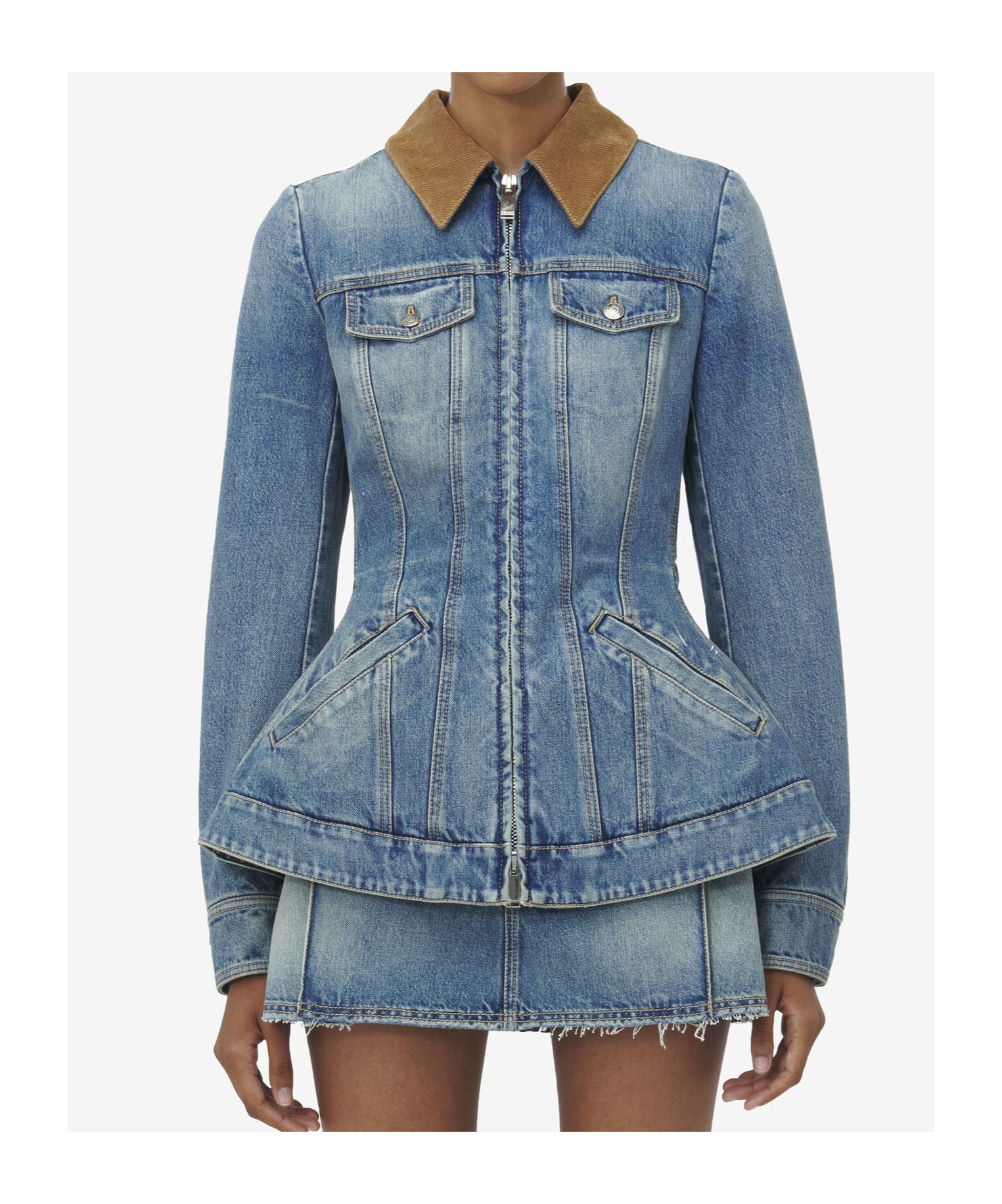 ALEXANDER MCQUEEN PEPLUM DENIM JACKET 