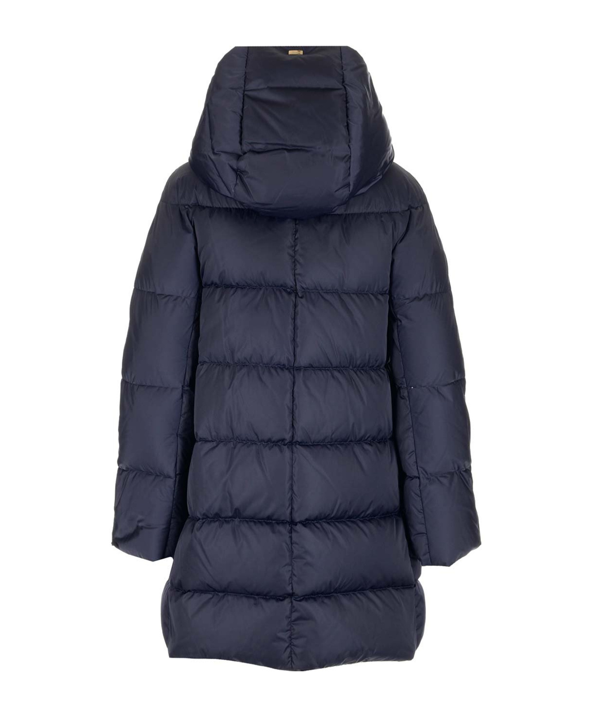Herno Long Blue Down Jacket With Hood In Satin Woman In Black