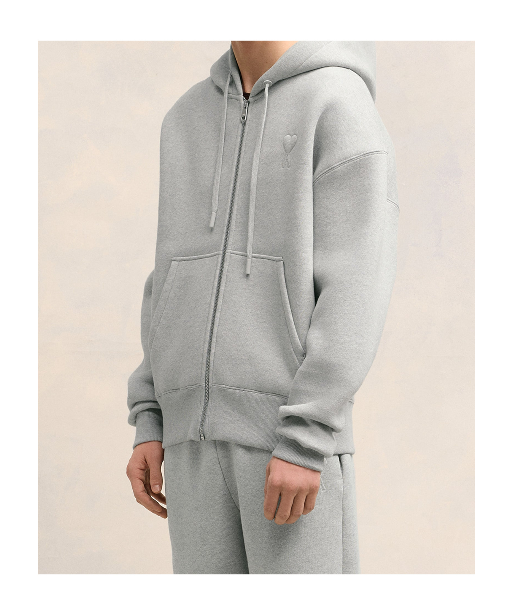 Ami Alexandre Mattiussi Zippered Ami De Coeur Hoodie In Gray