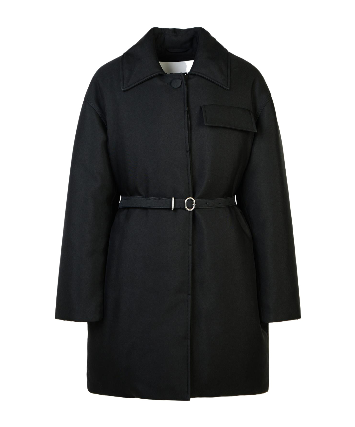 Jil Sander Silk Blend Down Jacket With Belted Waist In Black