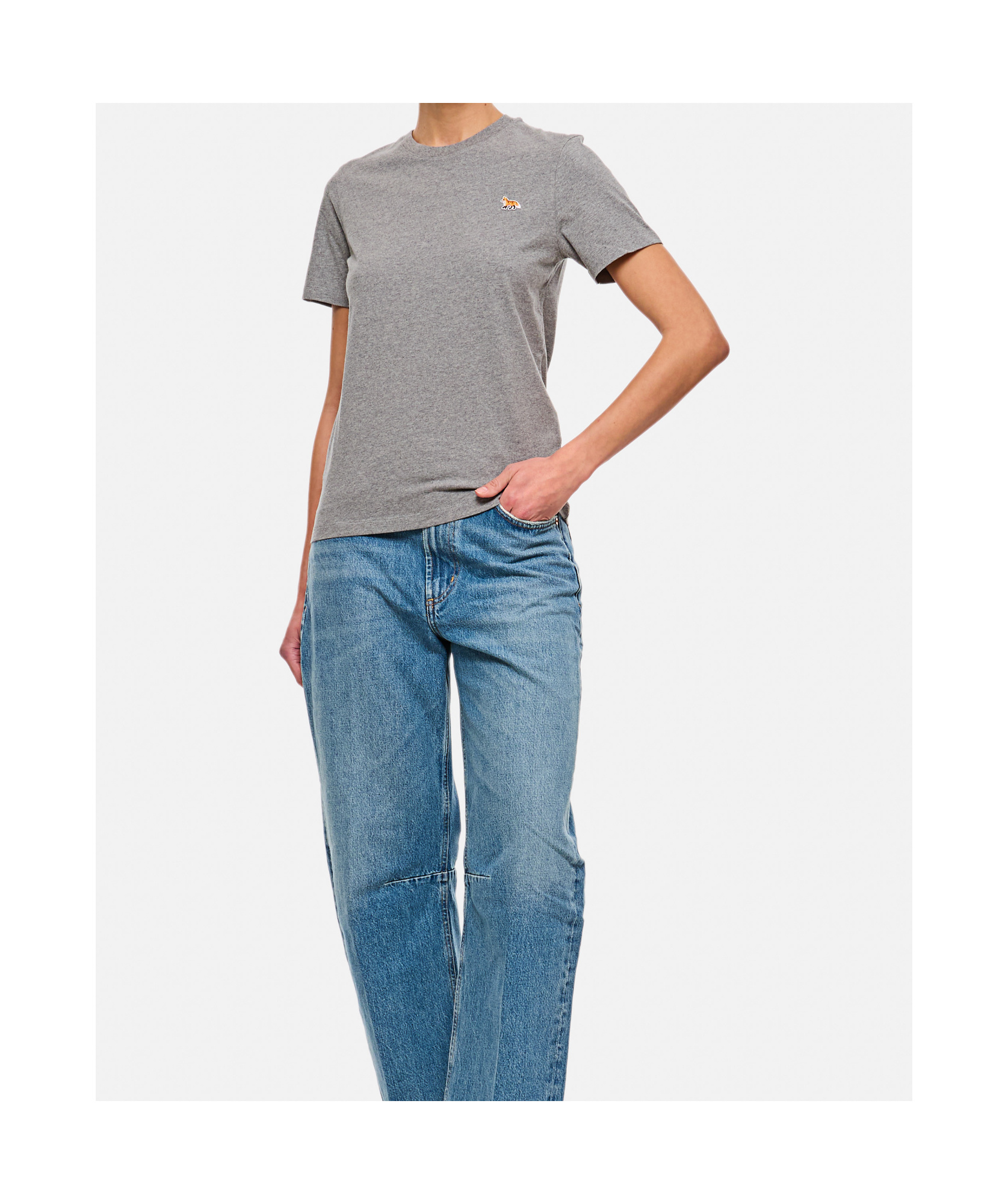Shop Maison Kitsuné Bold Fox Head Patch Crewneck T-shirt In Gray