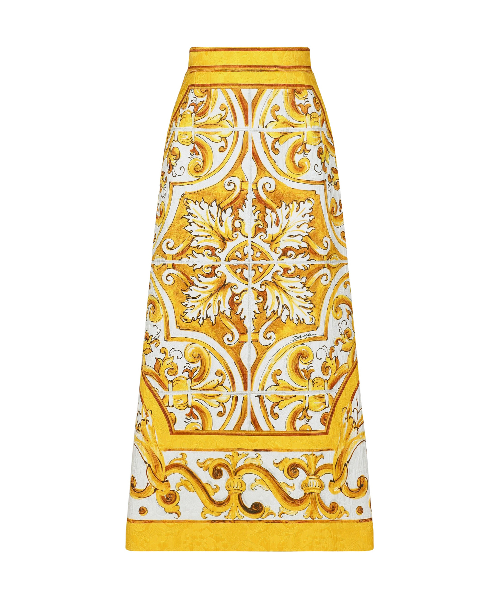 Dolce & Gabbana Majolica Print Midi A-line Skirt In Yellow
