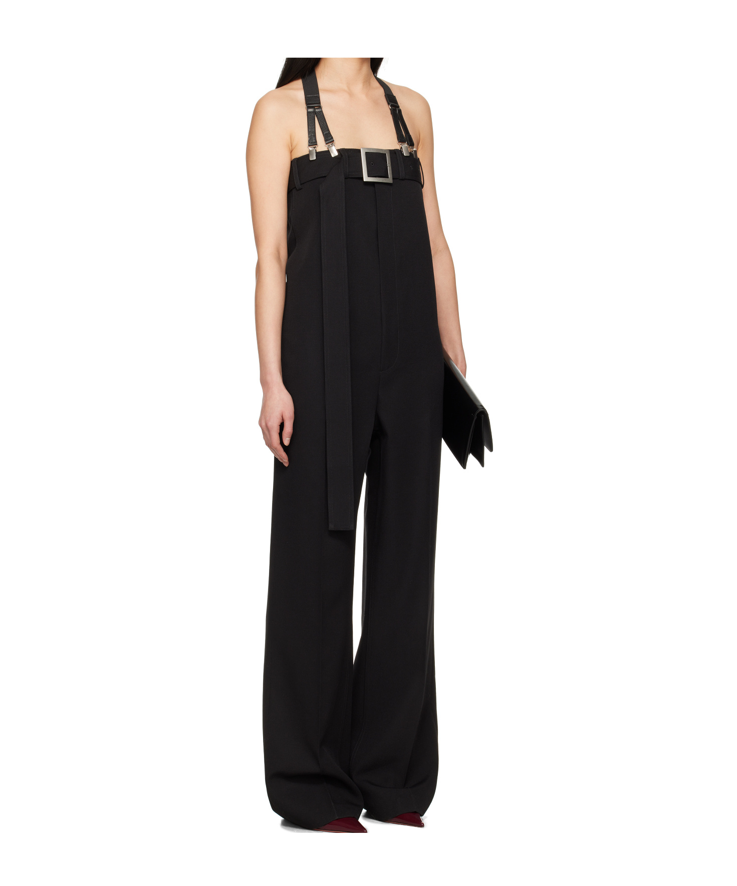 Jean Paul Gaultier Wool Tailored Overall With Suspender In Black