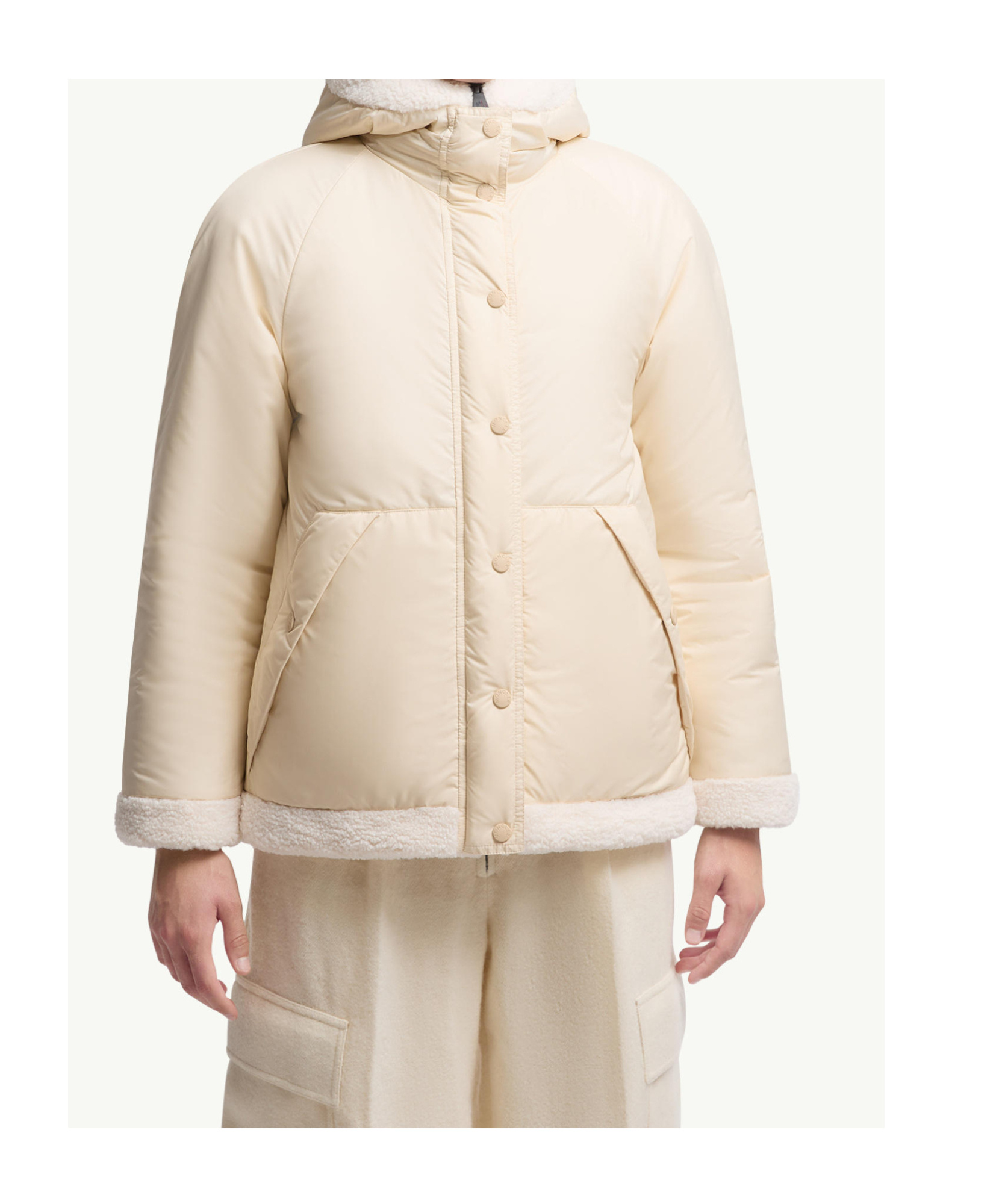 Moncler Yushan Reversible Teddy Short Padded Jacket In White