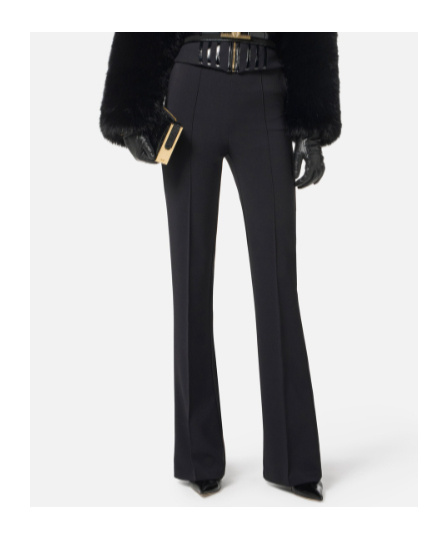 Elisabetta Franchi Lightweight Crepe Trousers With Jewel Chain In Black