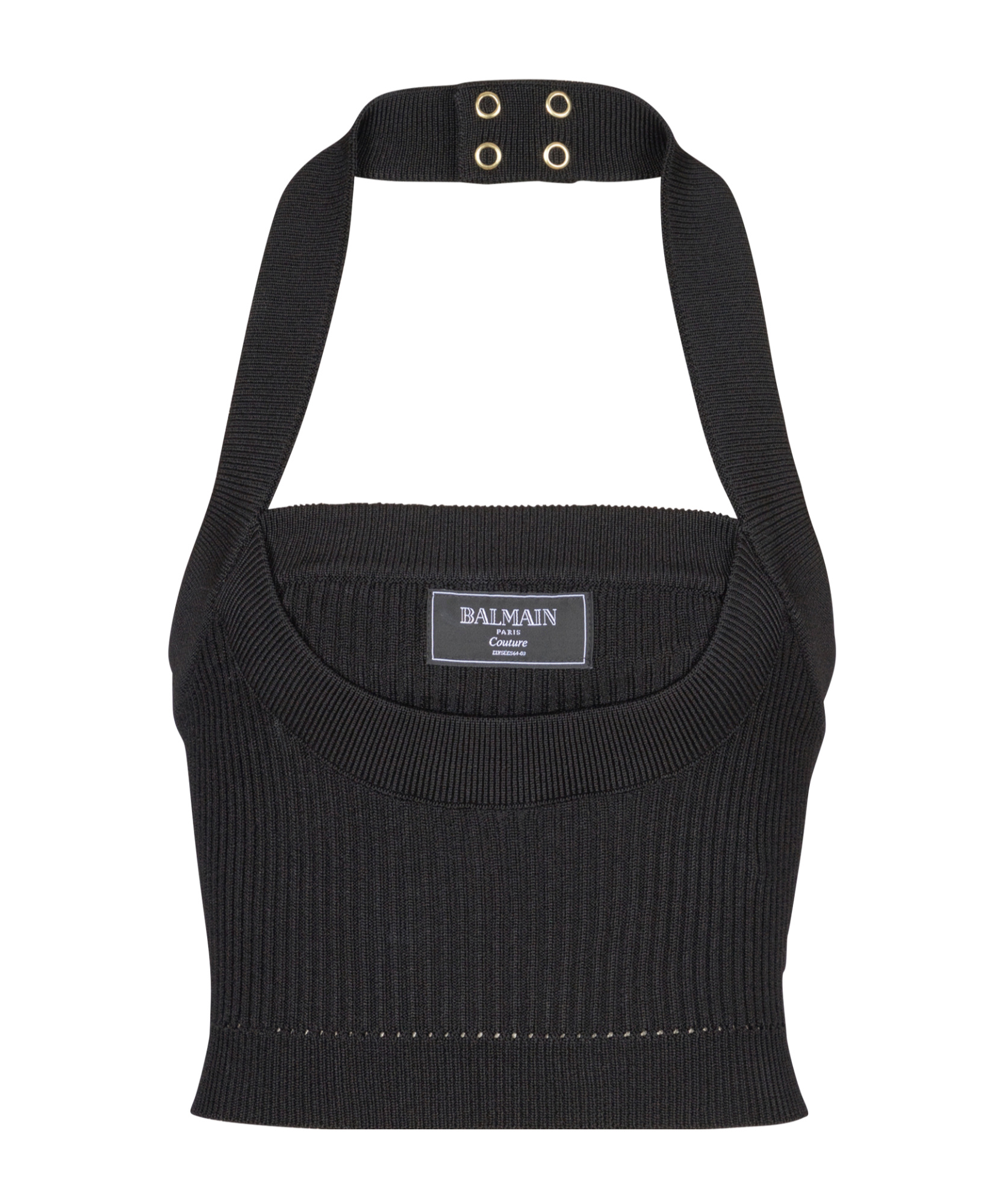 Shop Balmain Ribbed Knit Halterneck Top In Black