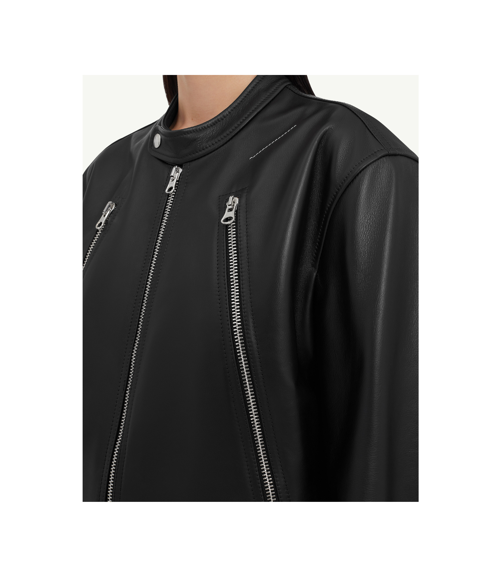 Mm6 Maison Margiela Twist Leather Jacket In Black