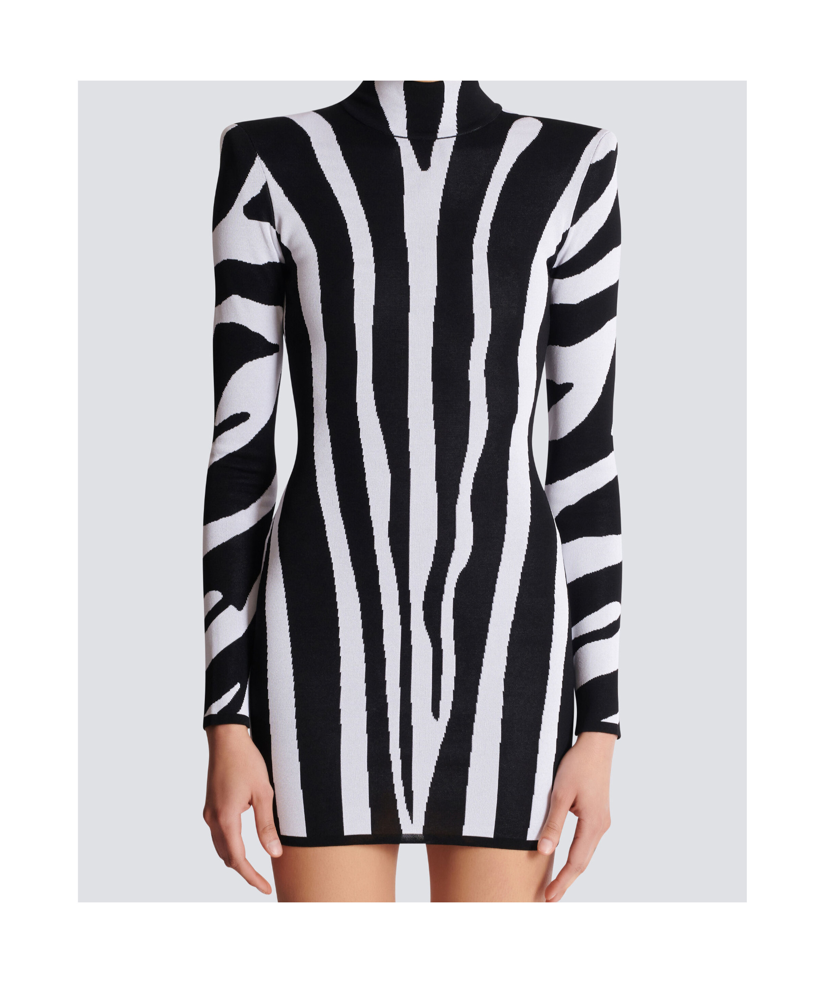 Balmain Short Knit Dress With Zebra Intarsia In Multi