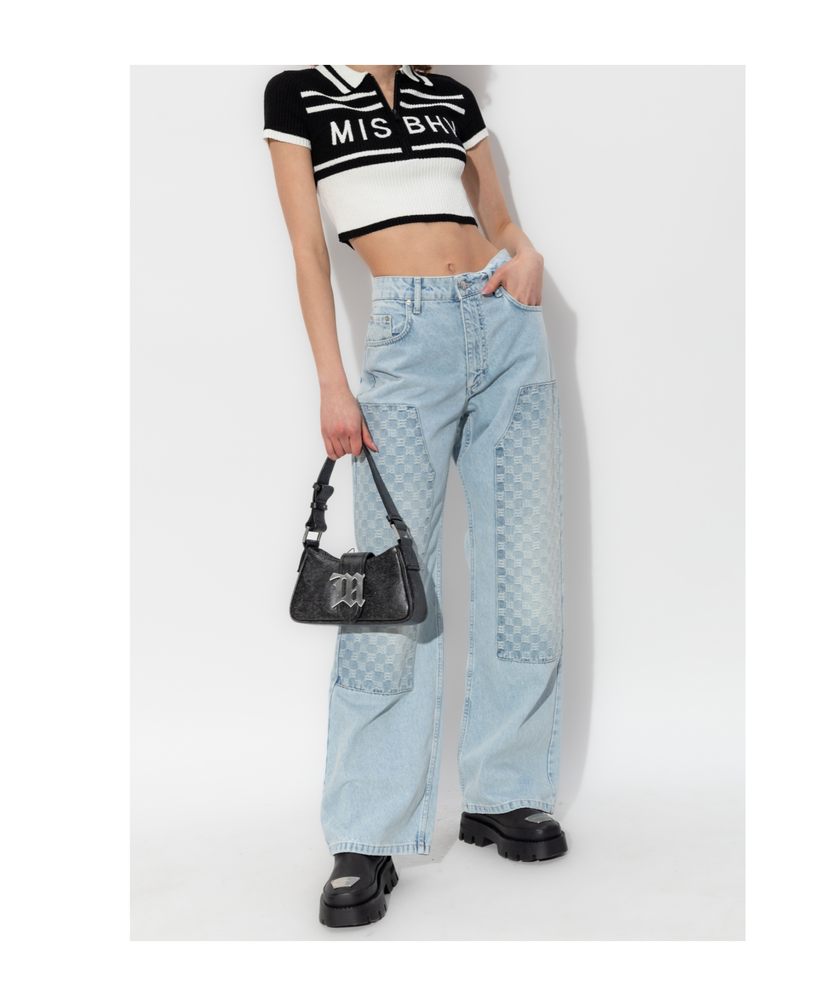 Misbhv Monogram-pattern Jeans In Blue
