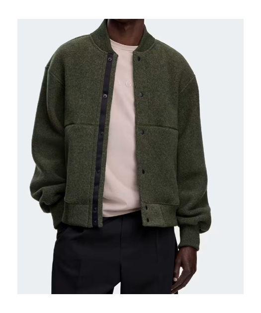 Canada Goose Fleece Bomber Jacket With Ribbed Collar And Cuffs In Green