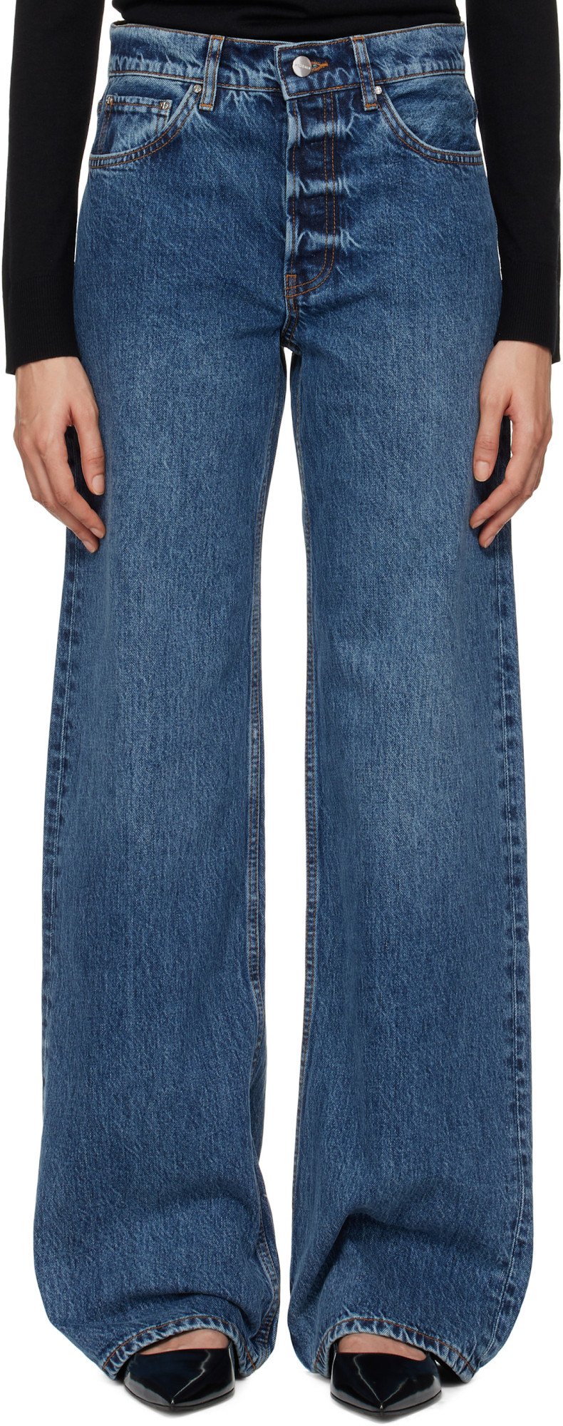 Anine Bing Blue Hugh Jeans In Blue