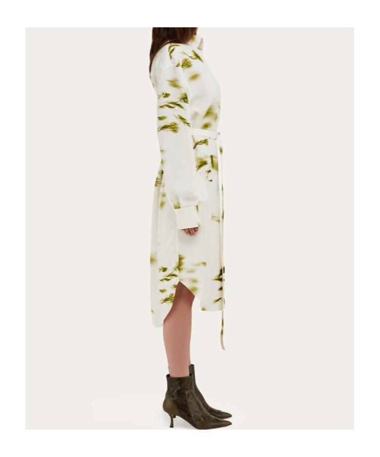 Ferragamo Blossom Print Long Sleeve Cady Shirtdress In White