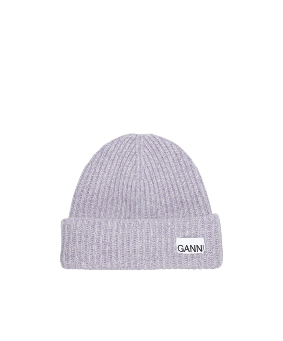 Ganni Logo-patch Ribbed Knit Beanie In Gray