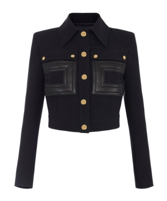 Elisabetta Franchi Cropped Jacket With Contrast Panels And Pockets In Black