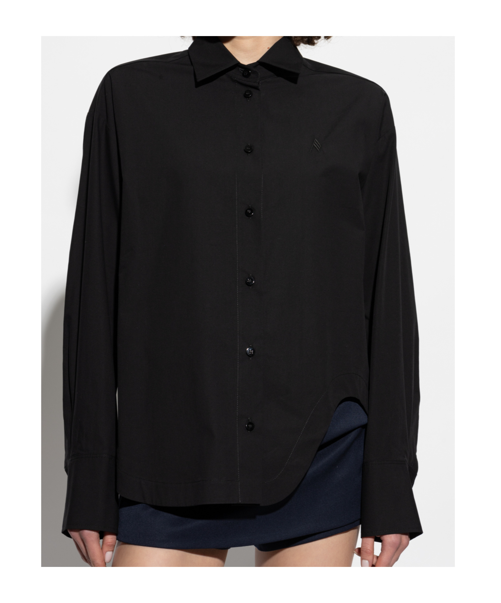 Attico Poplin Shirt Asymmetrical Hem In Black