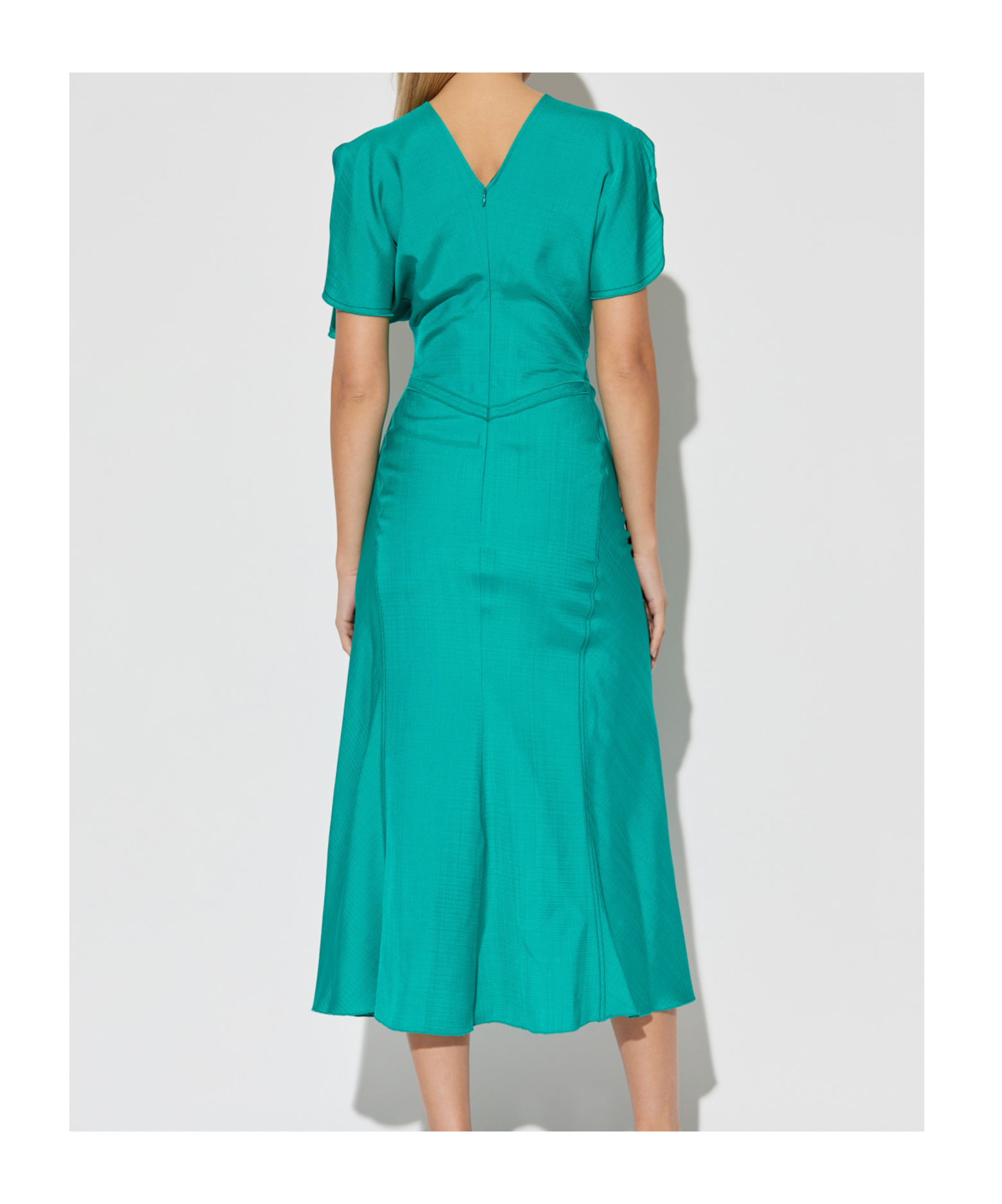 Victoria Beckham Gathered Waist Midi Dress In Green