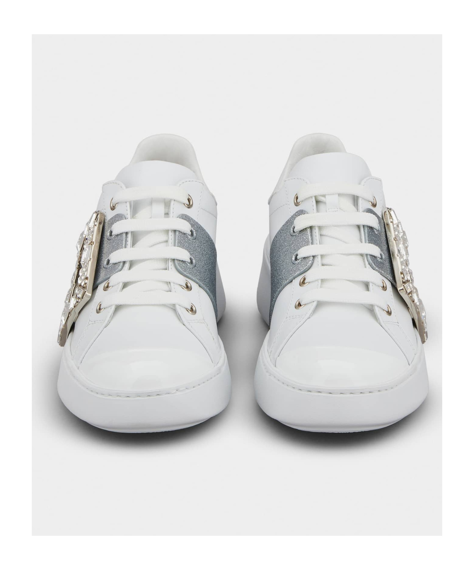 Roger Vivier White Viv Skate Sneakers With Rhinestone Buckles In White