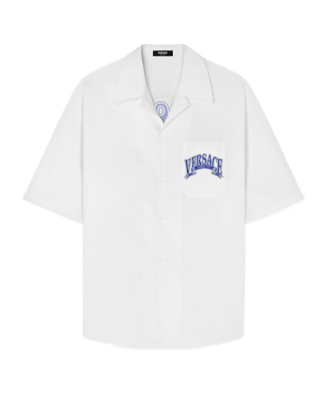 Versace Medusa Logo Cotton Poplin Camp Shirt In White