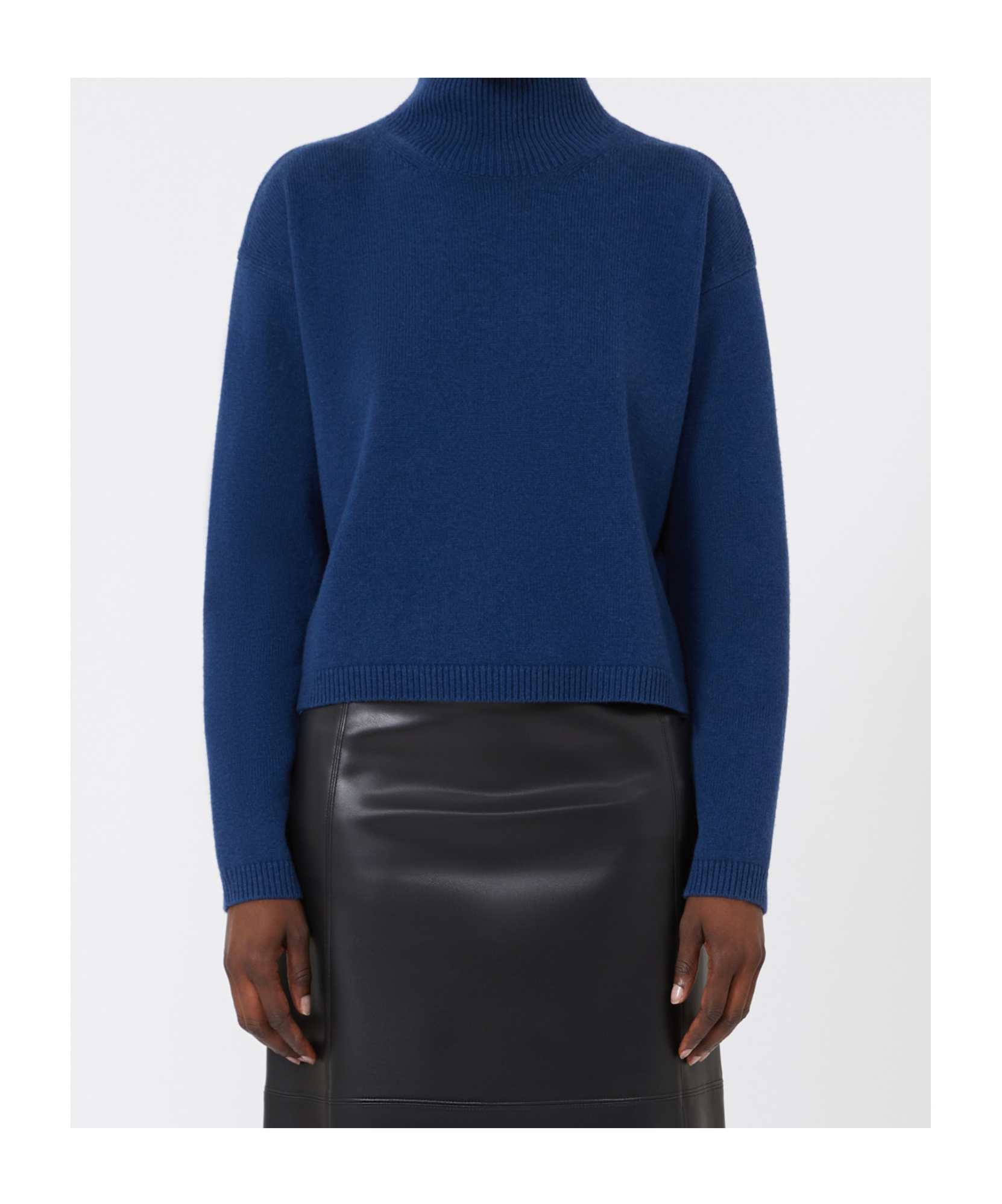 Max Mara Cropped Wool And Cashmere Turtleneck Sweater In Blue