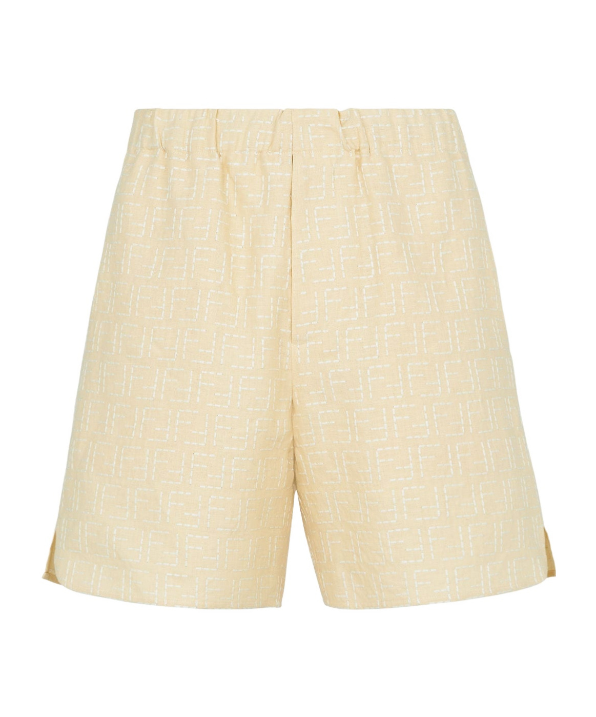 Fendi Jacquard Linen And Cotton Bermuda Shorts With All-over Ff Motif In Neutral