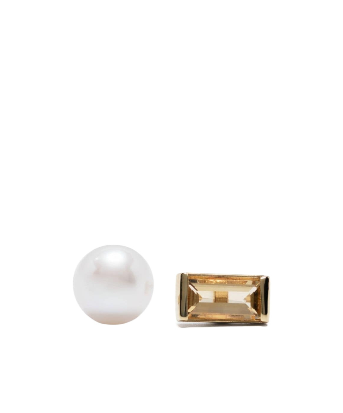 Aliita 18kt Yellow Gold Mono Perla Baguette Citrine And Pearl Earrings In White