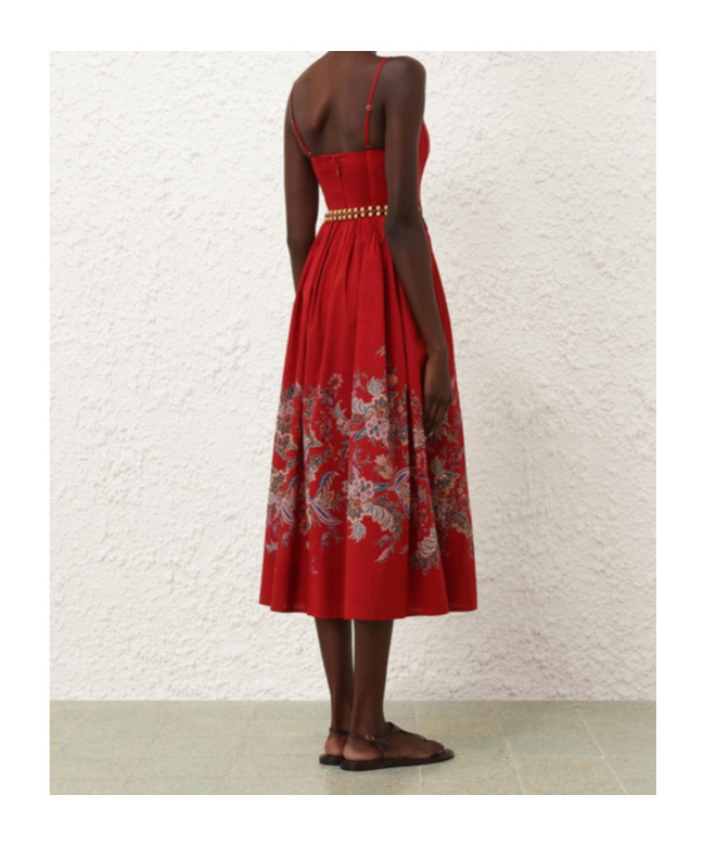 Zimmermann Rhiannon Belted Paisley-print Cotton-voile Midi Dress In Red
