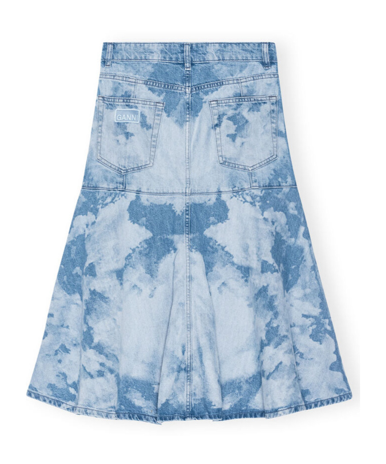 Ganni Blue Bleach Denim Flounce Midi Skirt In Blue