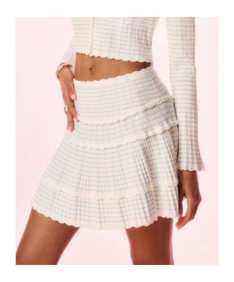 Loveshackfancy Colella Stripe Pointelle Tiered Miniskirt In White