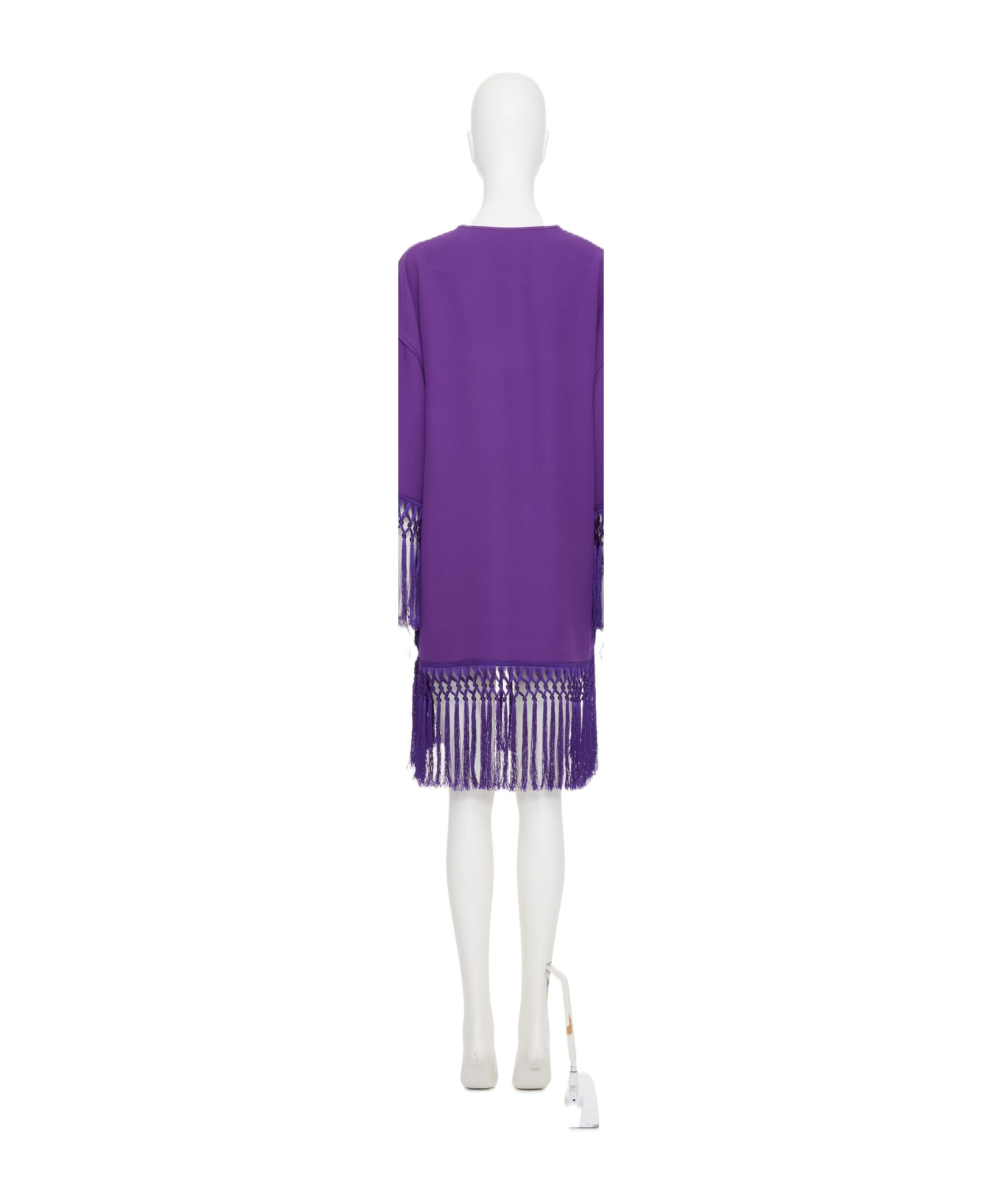 Valentino Fringed Keyhole Neckline Mid-length Sleeves Dress In Purple