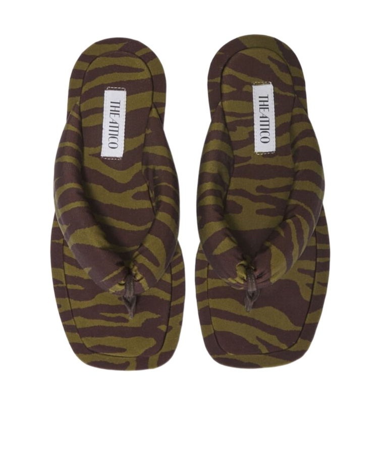 Shop Attico ''indie'' Dark Green And Dark Brown Flat Thong