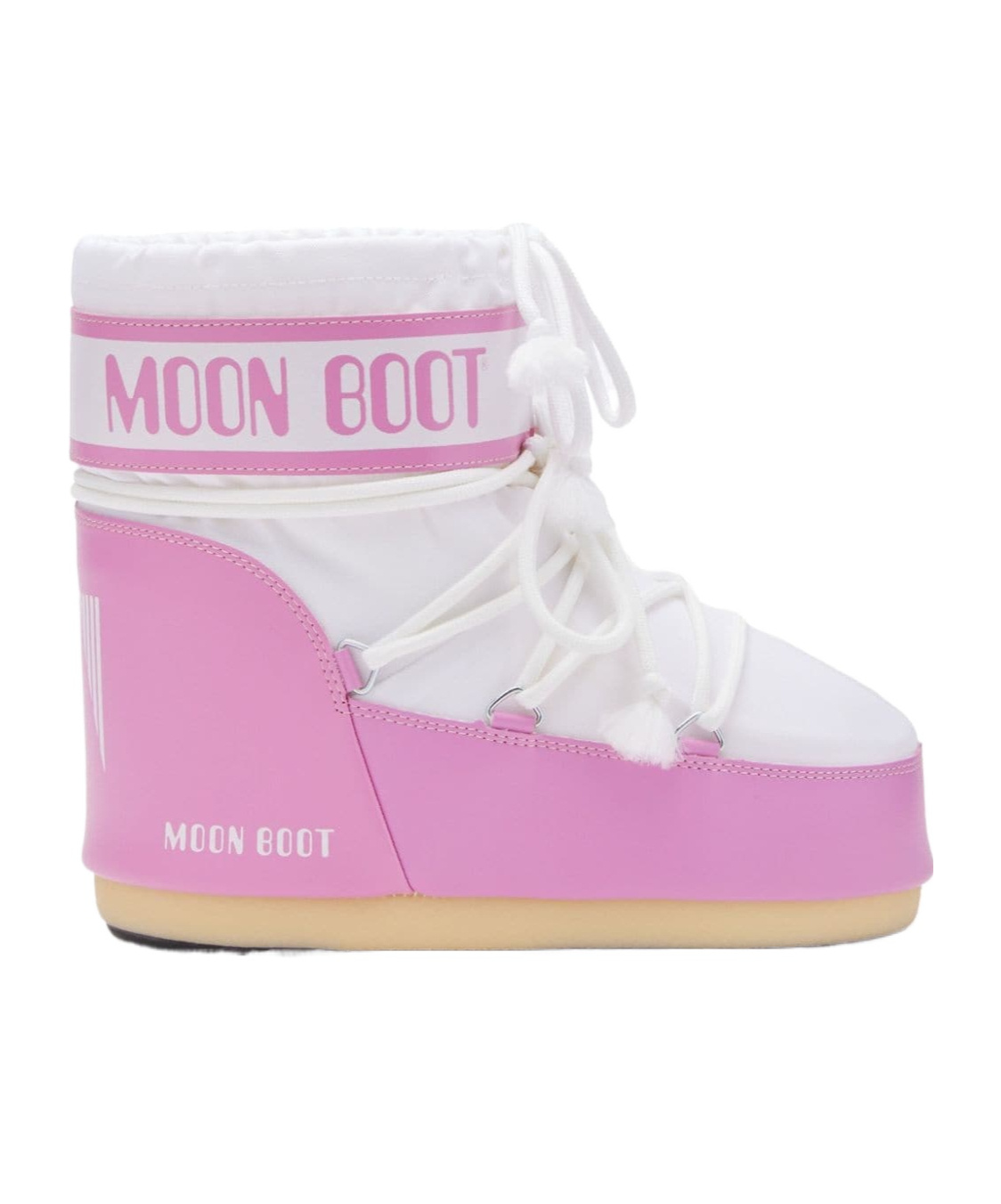 Moon Boot Pink & White Icon Low Boots In Pink