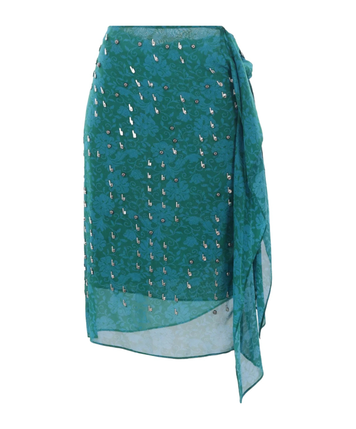 Dries Van Noten Floral Sheer Overlay Asymmetric Hem Skirt In Blue