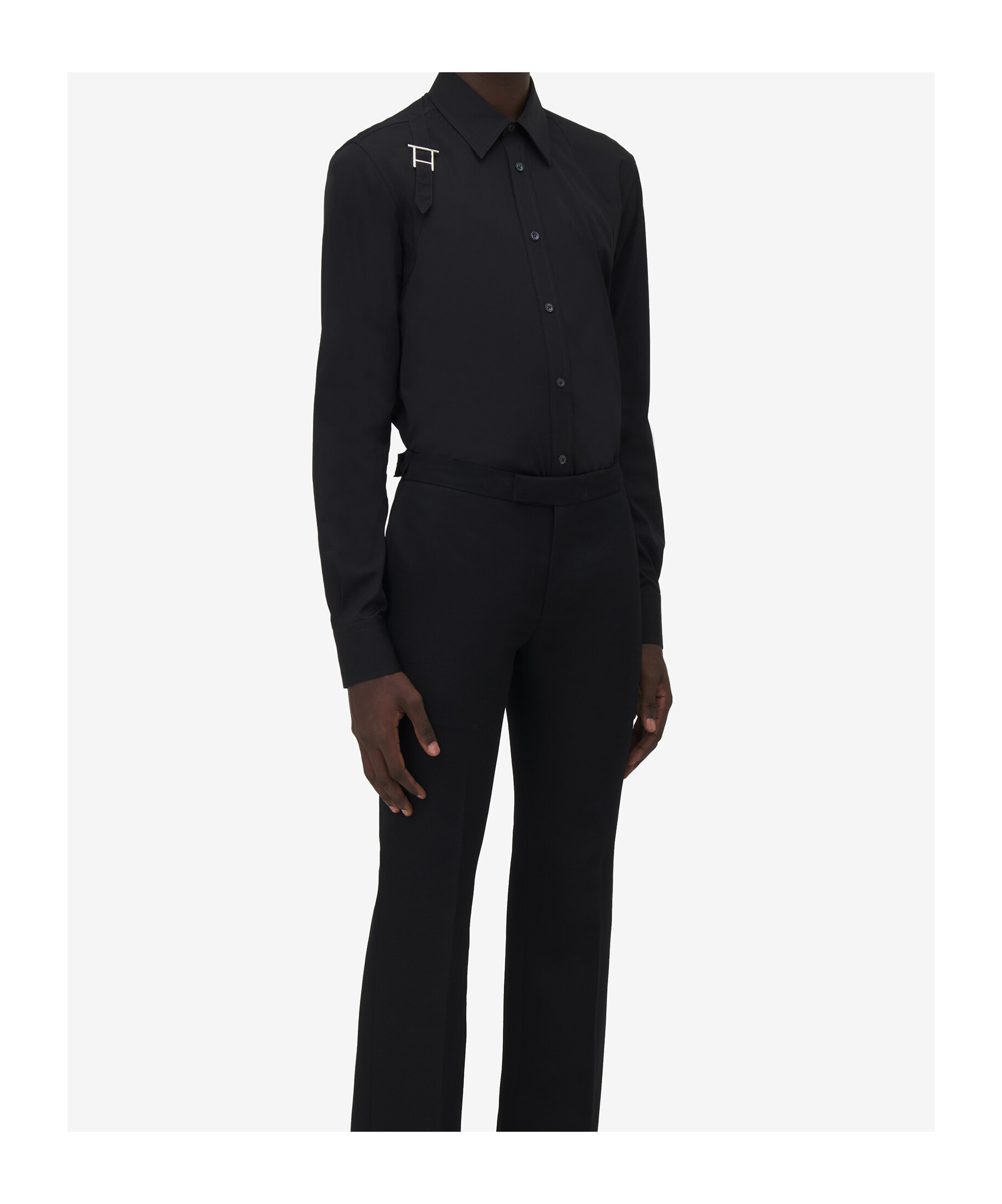 Alexander Mcqueen Metal Detail Long Sleeves Point Collar In Black