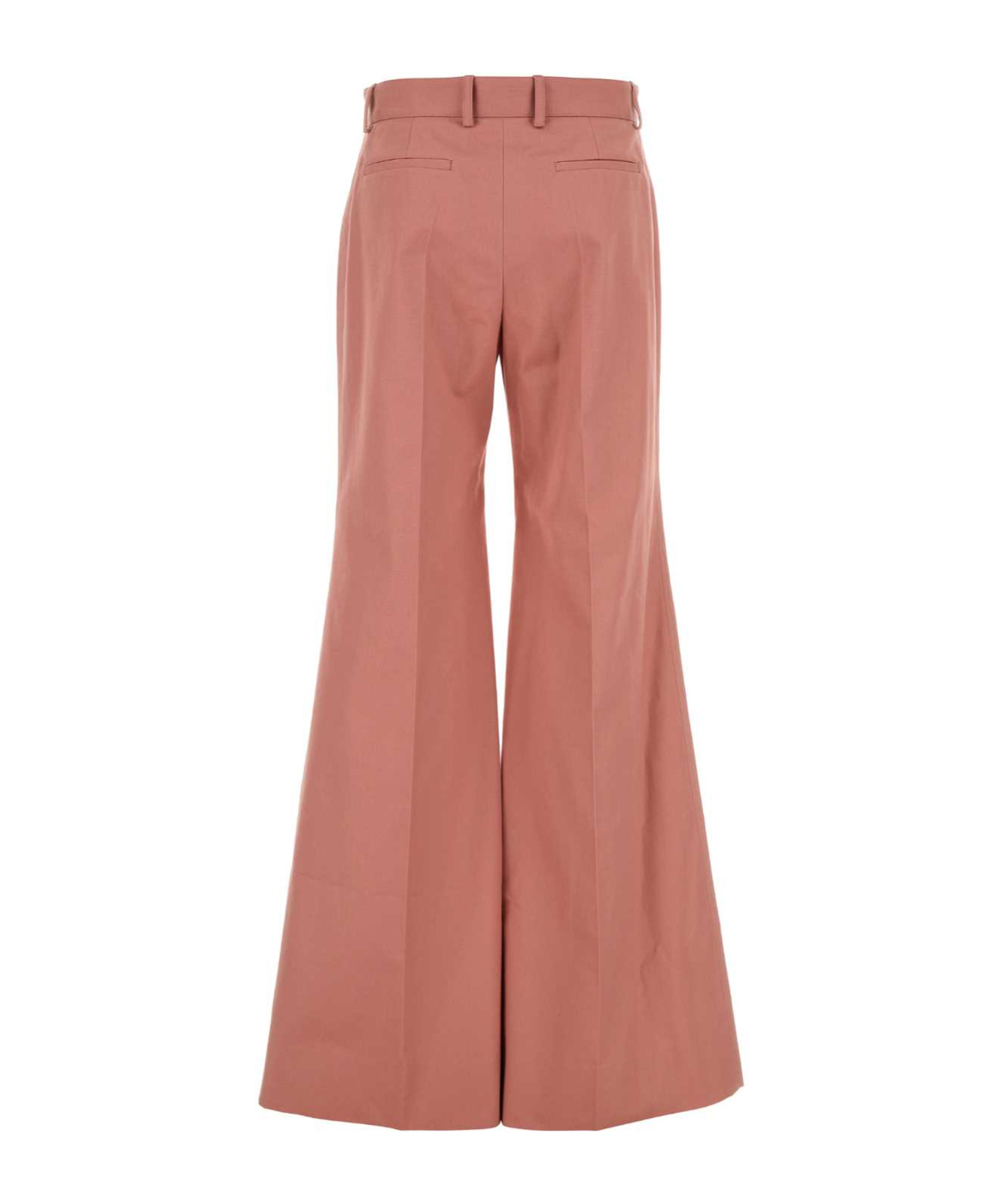 Chloé Cotton High Waist Flared Trousers With Back Pockets In Pink