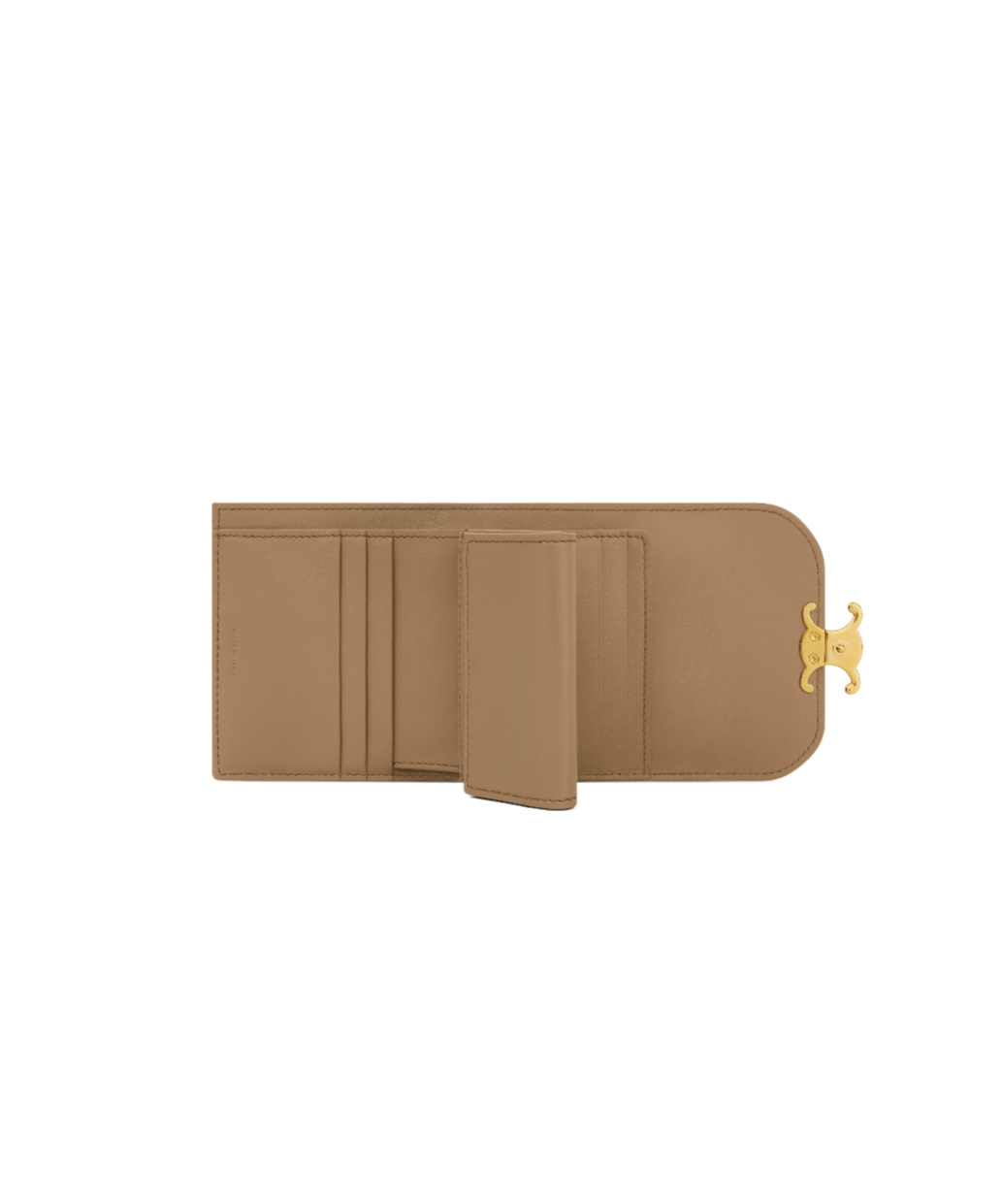 Celine Card Holder With Flap Triomphe In Shiny Calfskin In Dark Tan