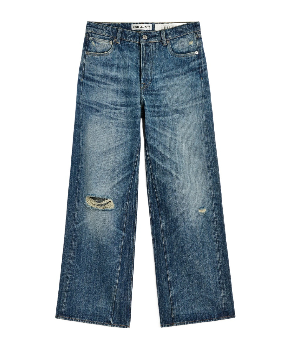 Our Legacy Ripped-detail Trousers In Blue