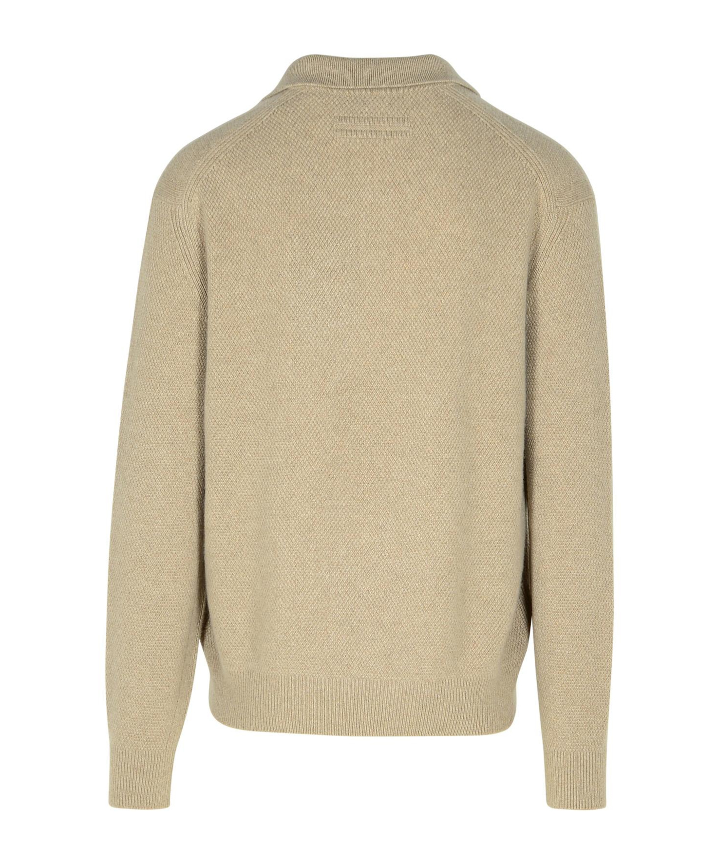 Shop Zegna Long-sleeved Polo Shirt Sweater In Nude