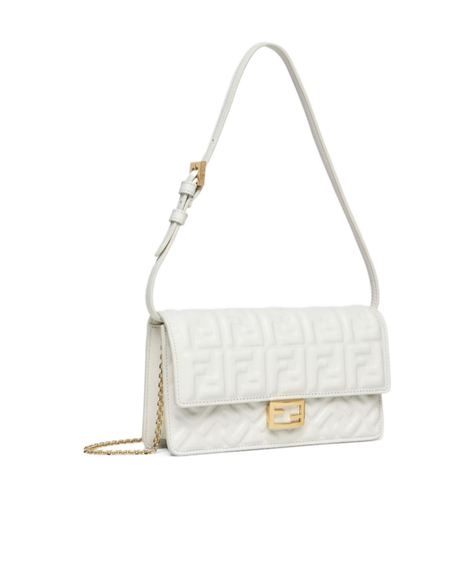 Fendi Chain Baguette Shoulder Bag In White